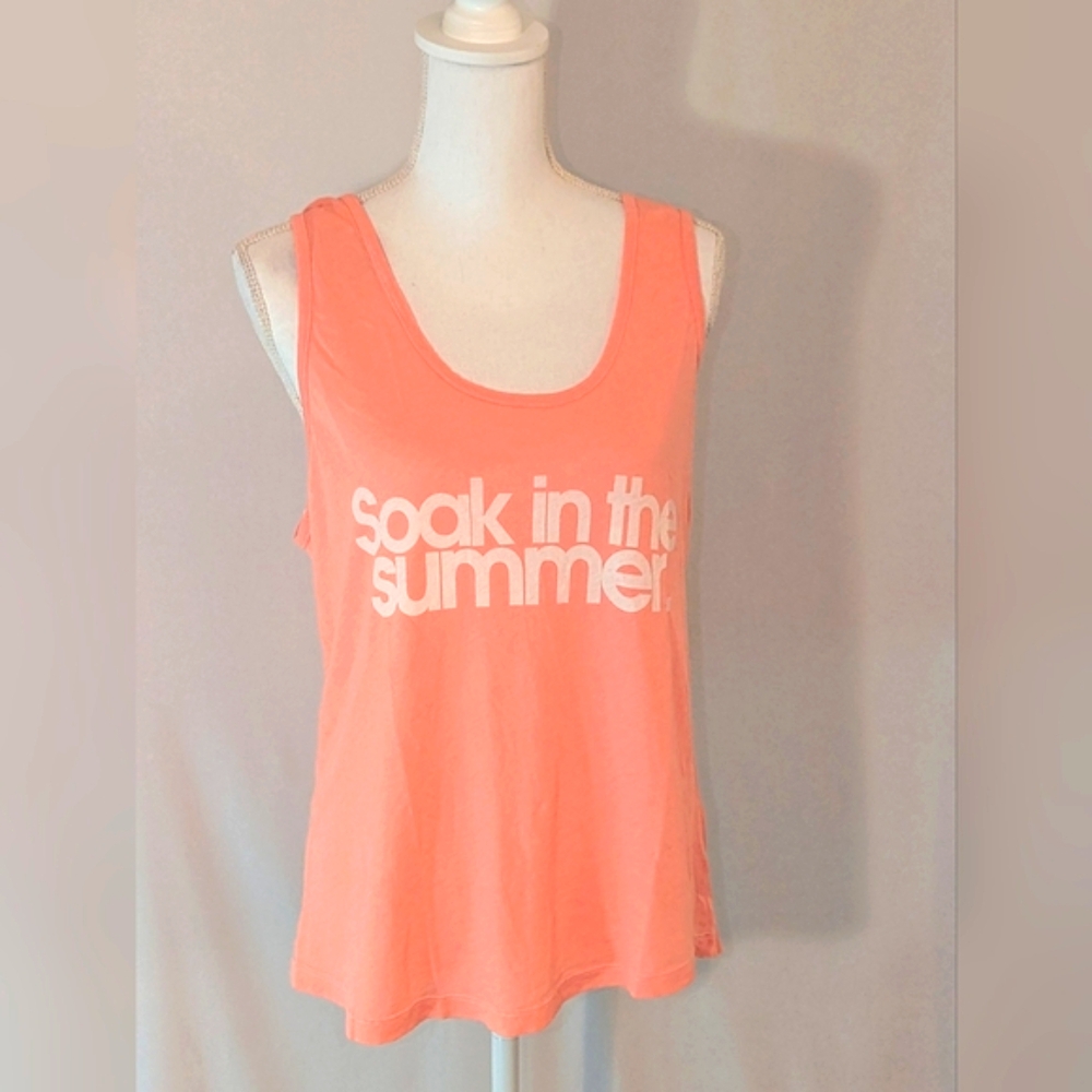 Wildfox Creamsicle Orange Soak in the Summer Graphic Tank Top Sz L GC